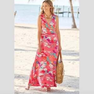 Soft Surroundings 3X Posie Maxi Dress in Sun Kissed Coral Floral